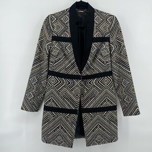Black Label by Chico's Jacquard Topper Jacket Black Gold Women's Size 00 (XS)